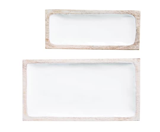 Hello Honey® White Enameled Mango Wood Tray Set